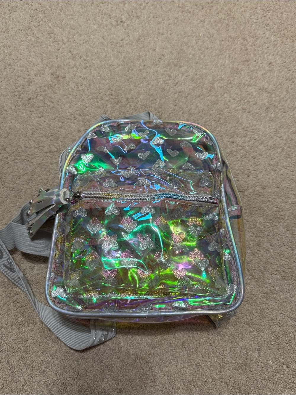 Iridescent Heart Mini Backpack - Holographic Silver